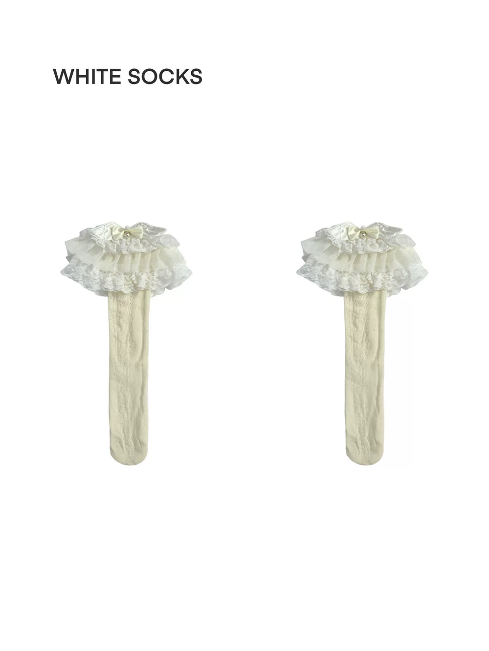White Socks ivory openwork lace mid-calf socks with frilled cuffs