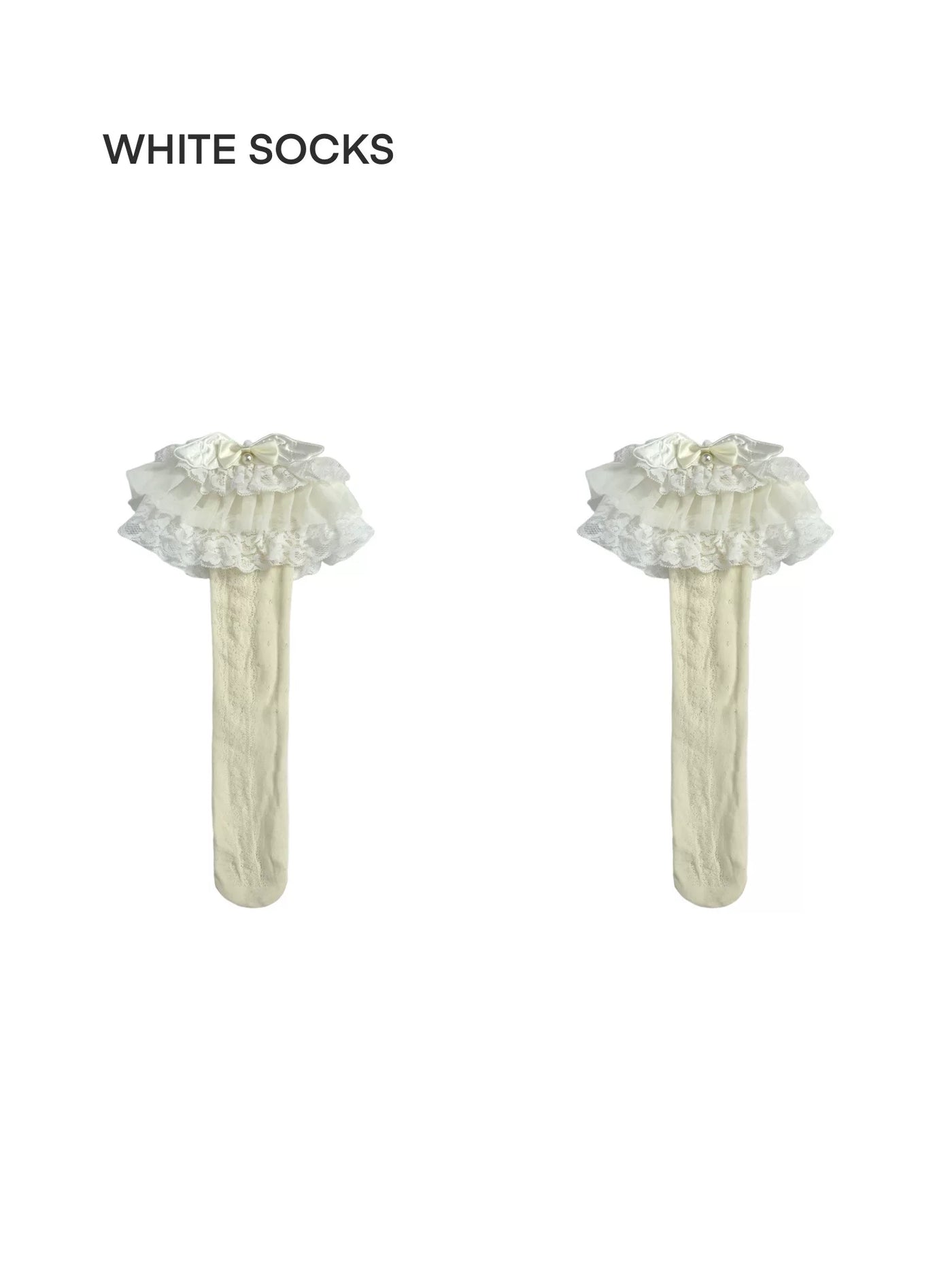 White Socks ivory openwork lace mid-calf socks with frilled cuffs