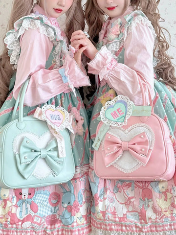 sheeppuff - Heart Lace Boston - Boston Bag with Heart Panel and Bow