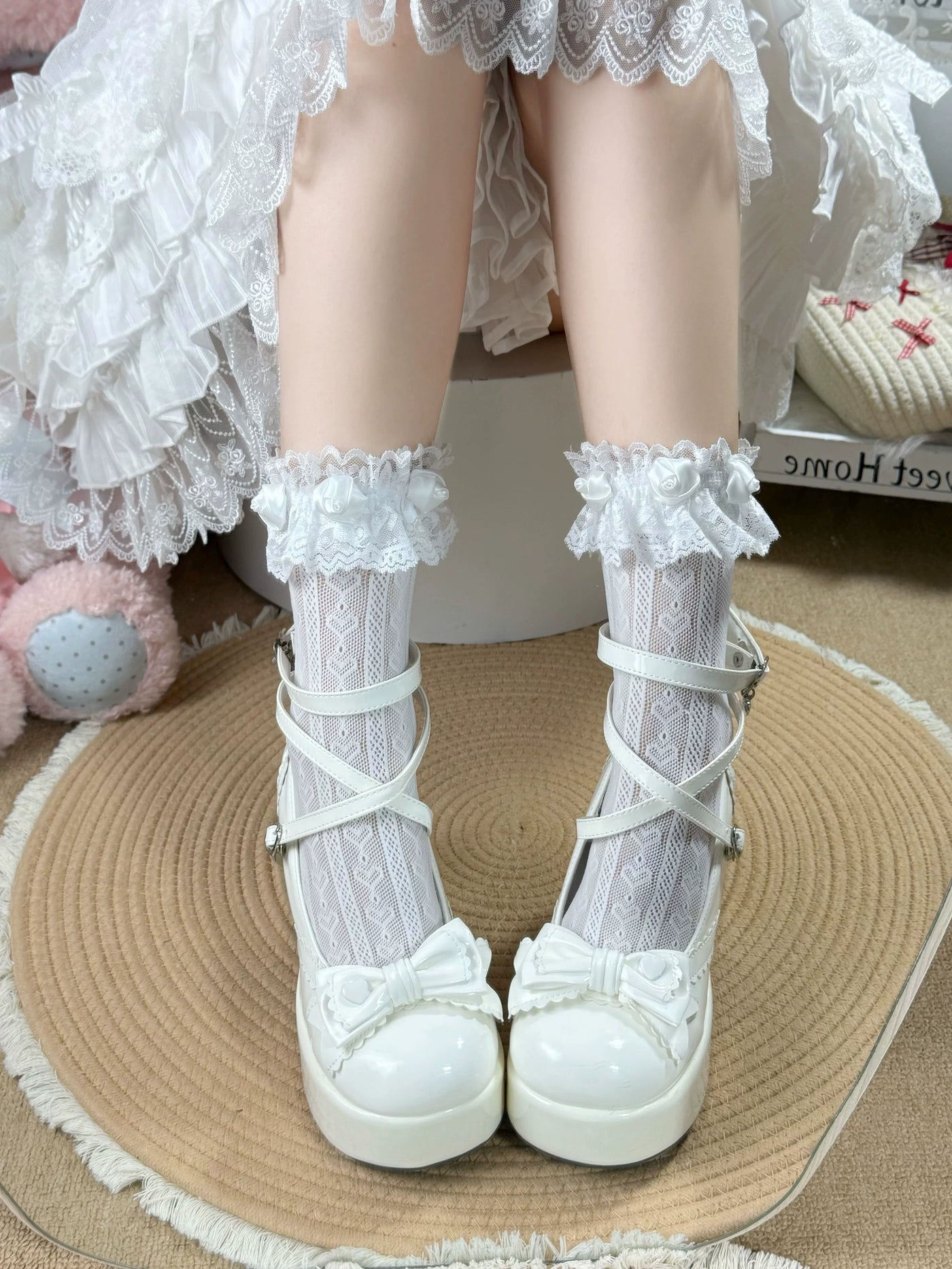 Fantasy Doll - Rose Cutout - Mid-Calf Socks with Openwork Panels