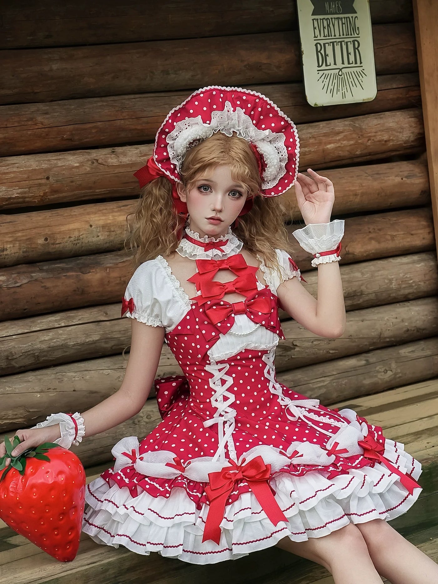 Alice Girl - Old School Lolita Halter Neck OP - Dress, Polka Dot Accent OP Dress