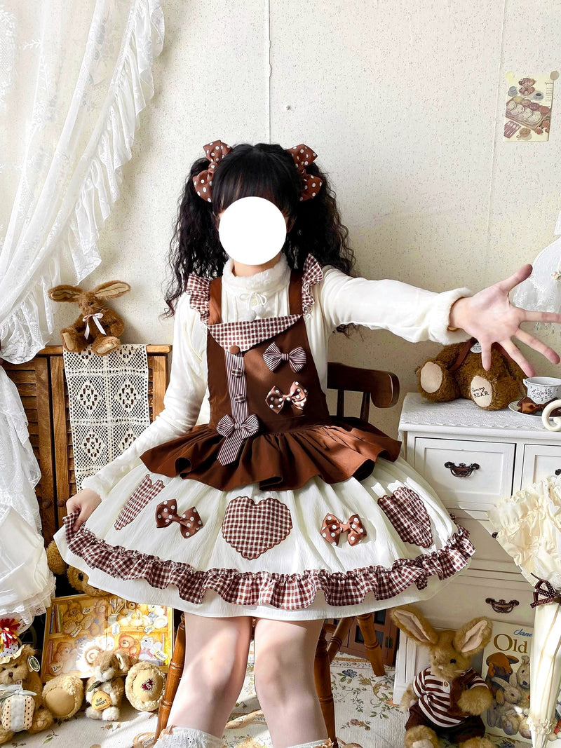 White Tea Story - Sweet Lolita - Tiered gingham check skirt with bow