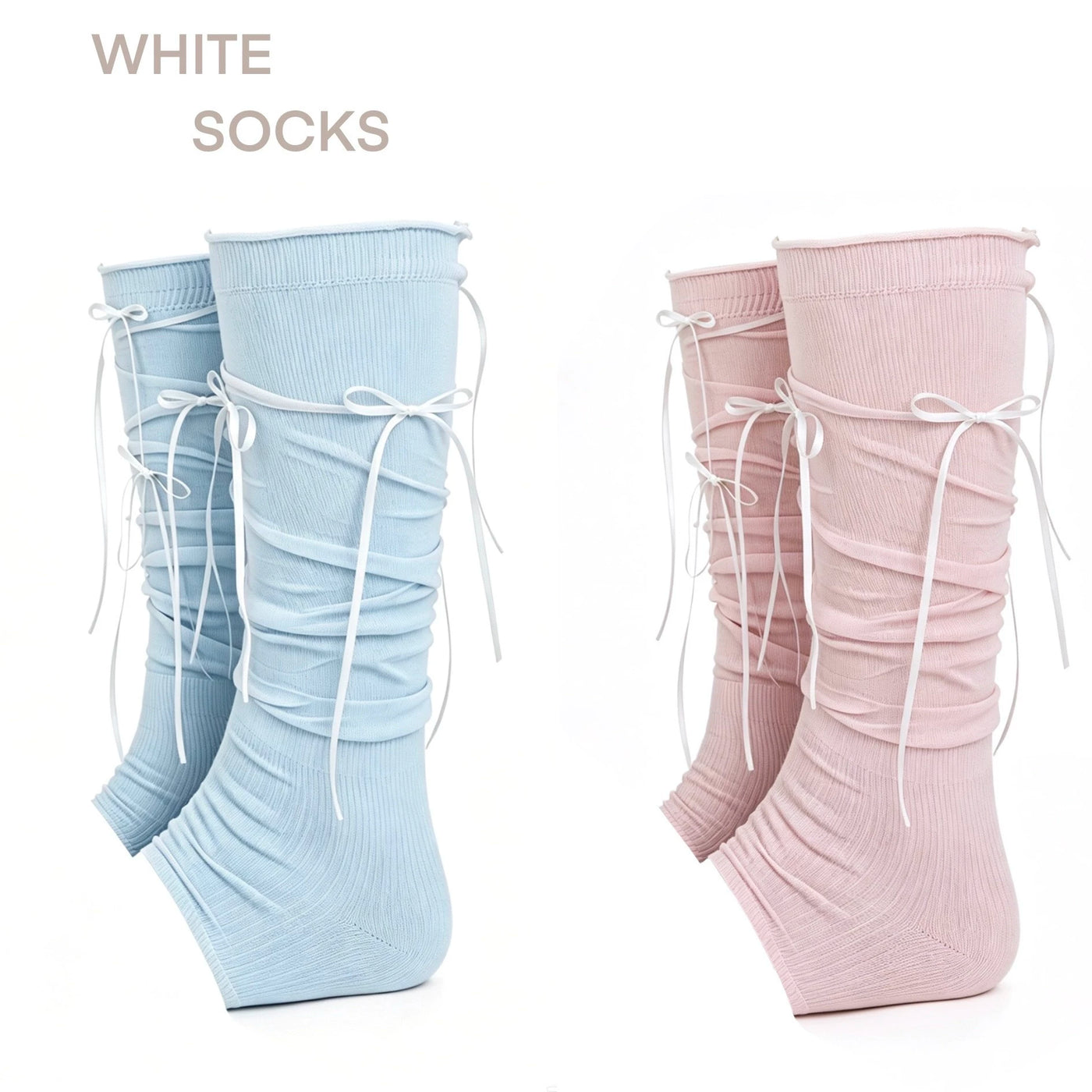 White Socks - Ribbon Ballet - Footless Stirrup Socks with Layered Ribbon Bows