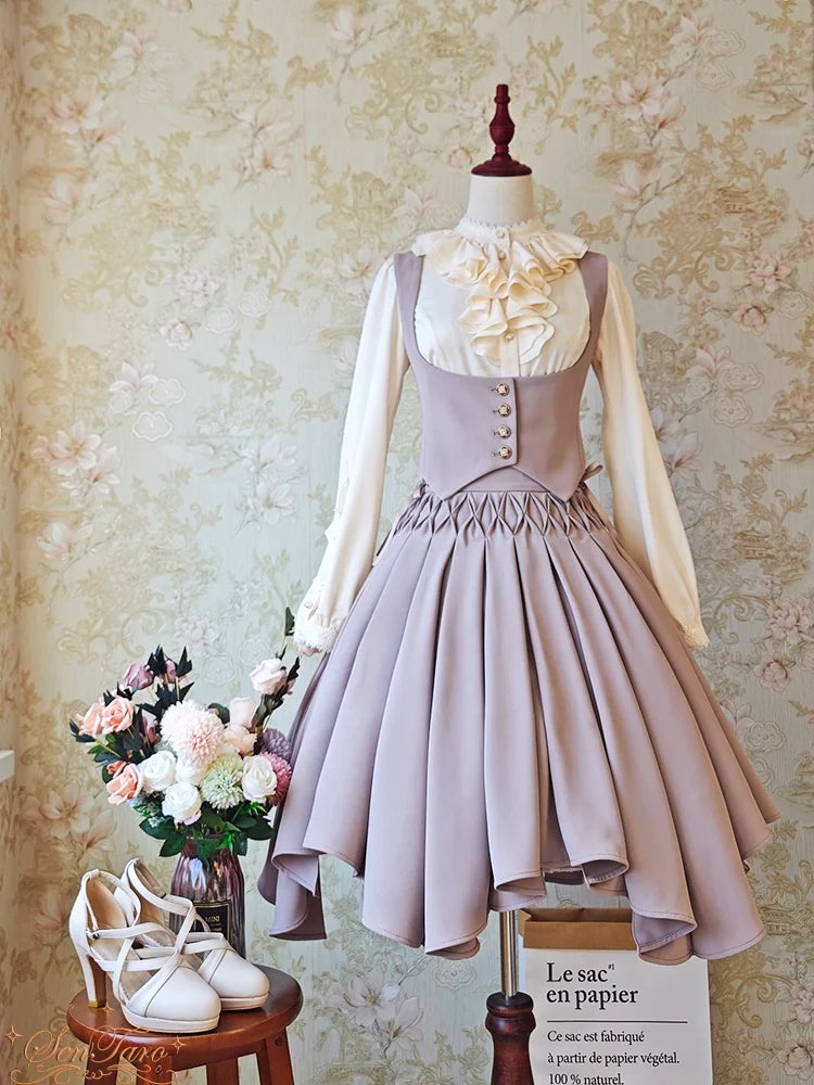 Sentaro - Pleated Irregular Knit Floral Slim - Fit Vest and Half Skirt Set SK Skirt