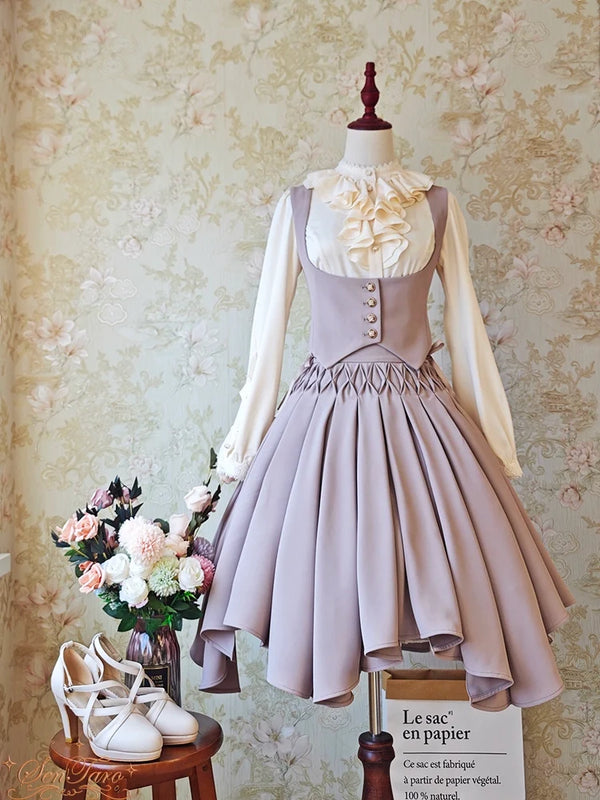 Sentaro - Pleated Irregular Knit Floral Slim - Fit Vest and Half Skirt Set SK Skirt