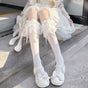 White thin-ribbon calf socks (velvet style) / One size (fits calf circumference within 40)