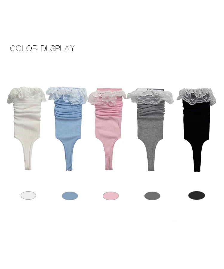 White Socks - Ballet Scrunch - Stirrup Socks with Lace Ruffles
