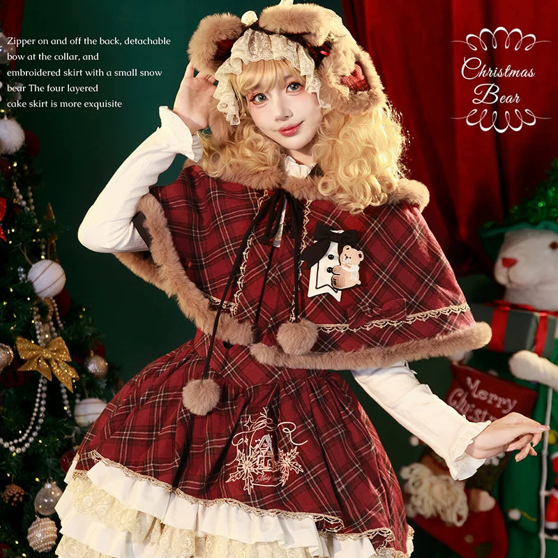 Chestnut Bear Cocoa Christmas Plaid JSK & Cape Options — additional product view