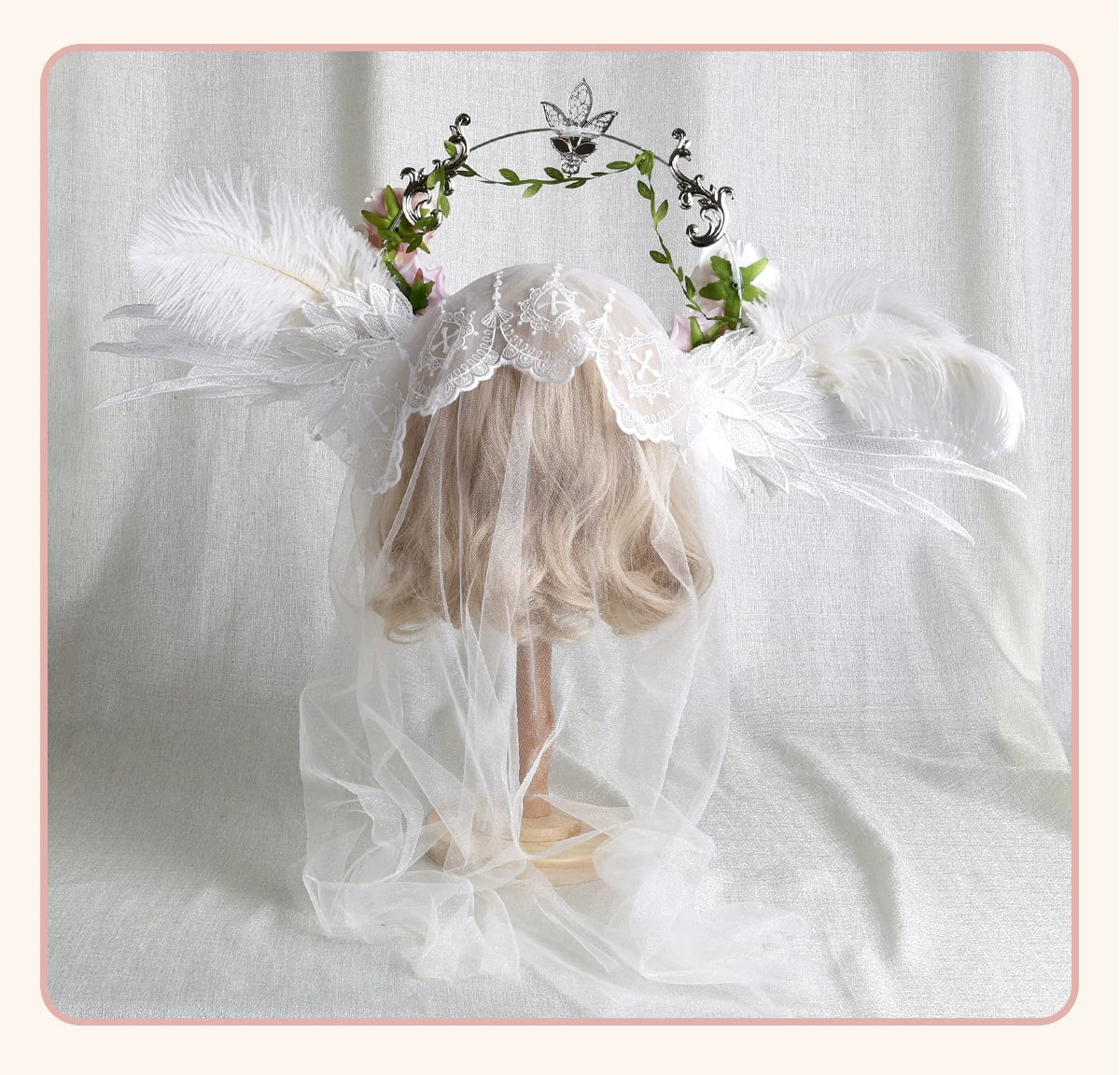 Stardust Rose - Angel Rose Crown - White Rose Crown with Wing Details