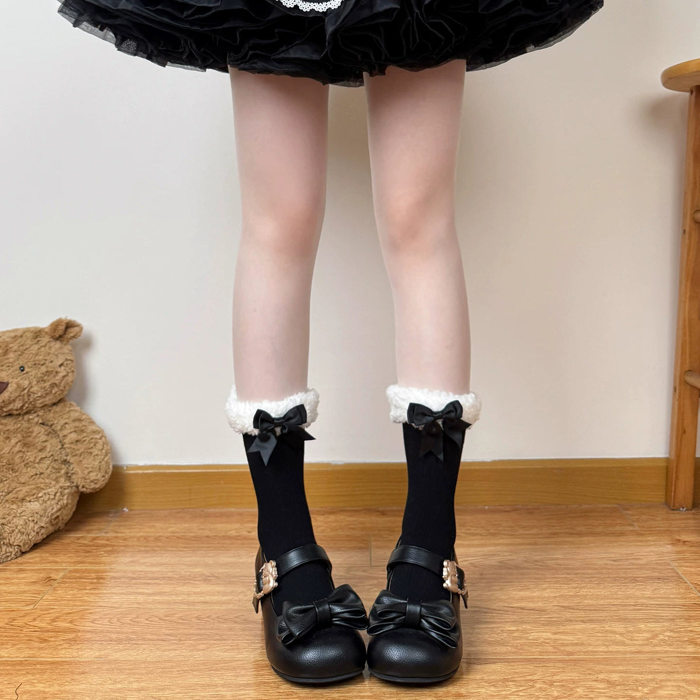 Chubby Bear Tales - Winter Bow - Mid-Calf Socks with Gathered Bow Cuffs