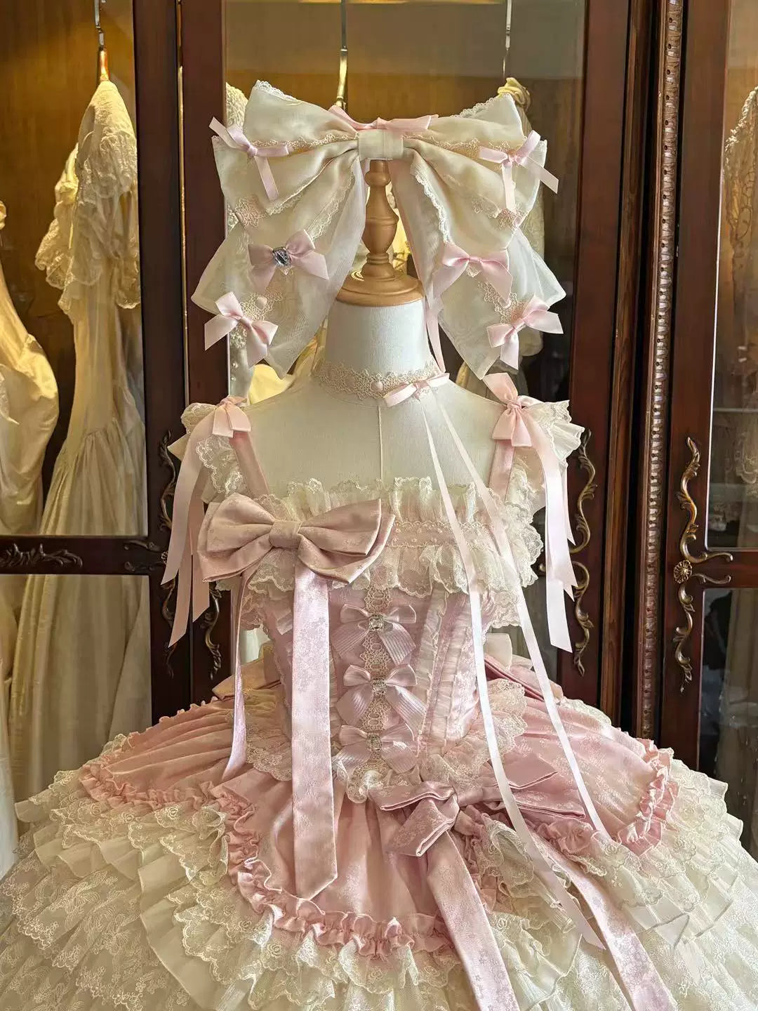 Miaolin Original - Sakura Dream Pink Ballet - JSK dress with layered cream lace