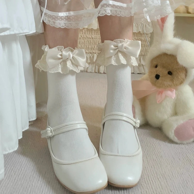 Cotton Lolita Socks Lace Bow White Socks 38812:601322
