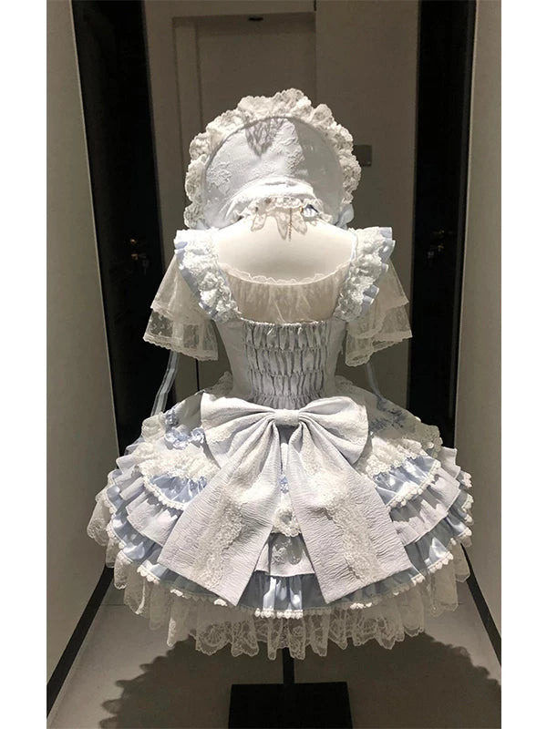 Creamy - Blue Heart Cake - Lolita dress with a train and layered bows