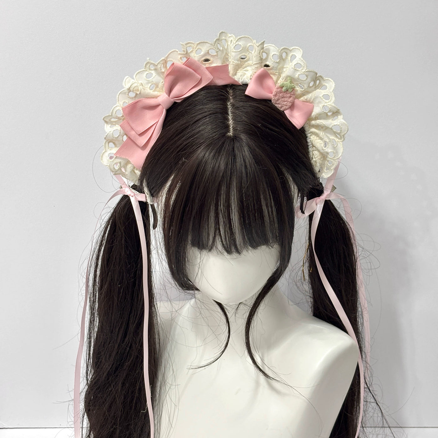 Cat Tart - Apricot-Pink Bow - Lace-Trimmed Small Hat / KC Hair Accessory