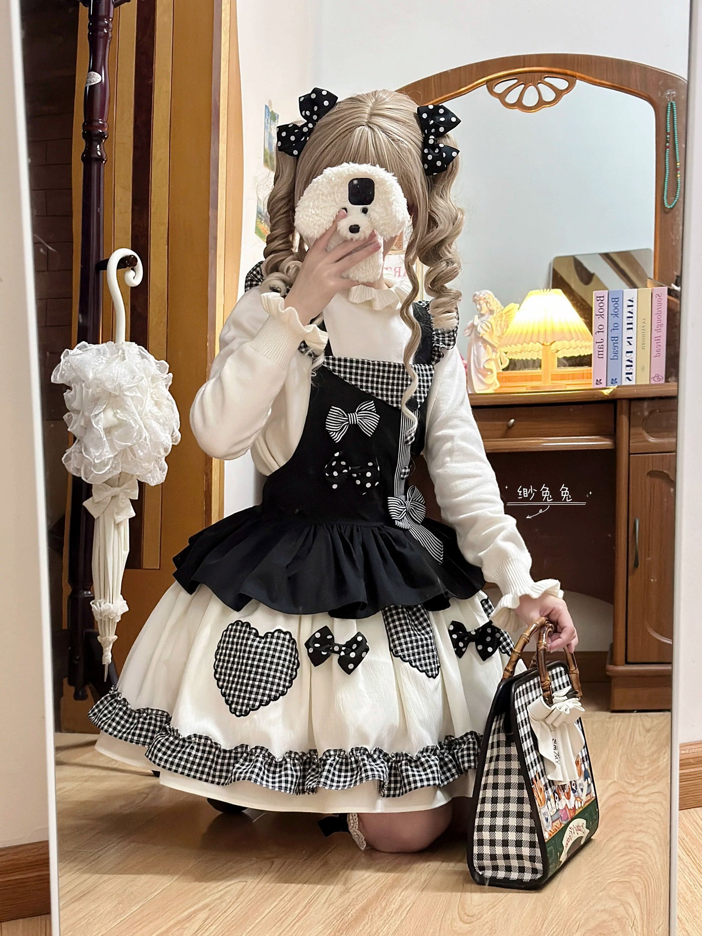 White Tea Story - Sweet Lolita - Tiered gingham check skirt with bow