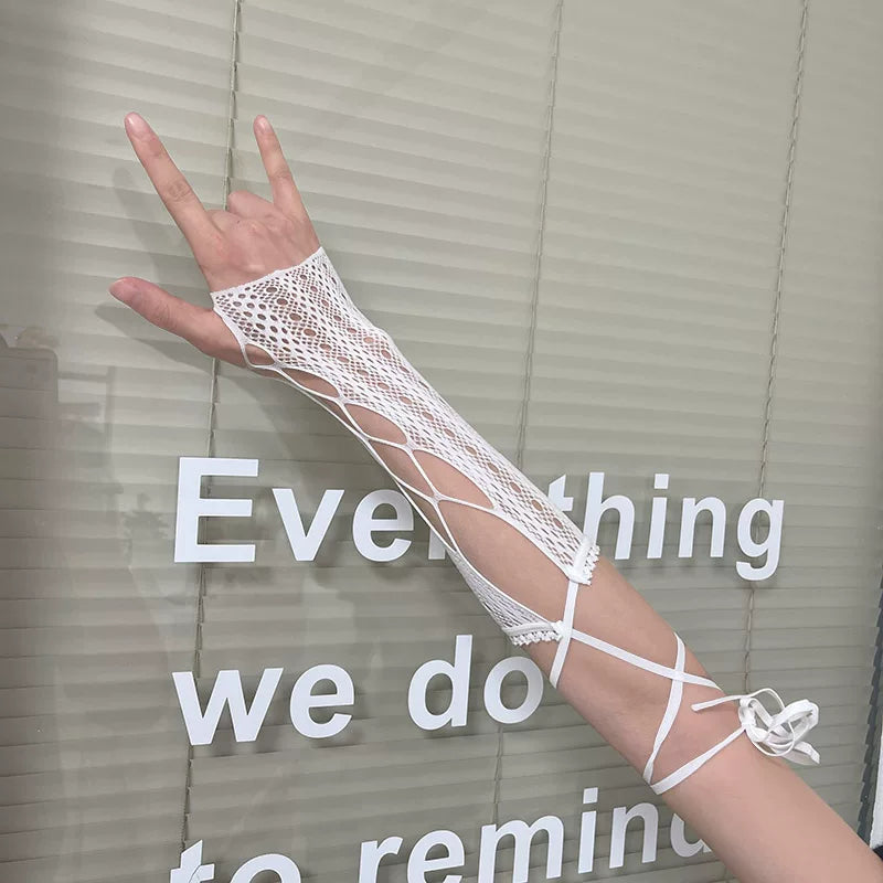 Sock Noble - Y2K Lace Strap - Lace Arm Sleeves with Crisscross Tie Straps