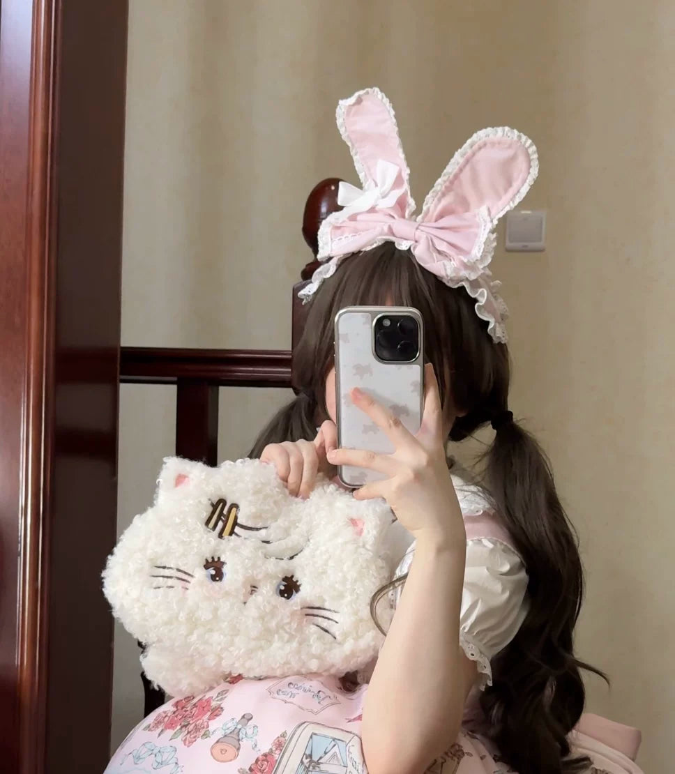 Cat Upon Cat - Pastel Rabbit - Rabbit-Ear Cake Hat or Headband with Lace Edging