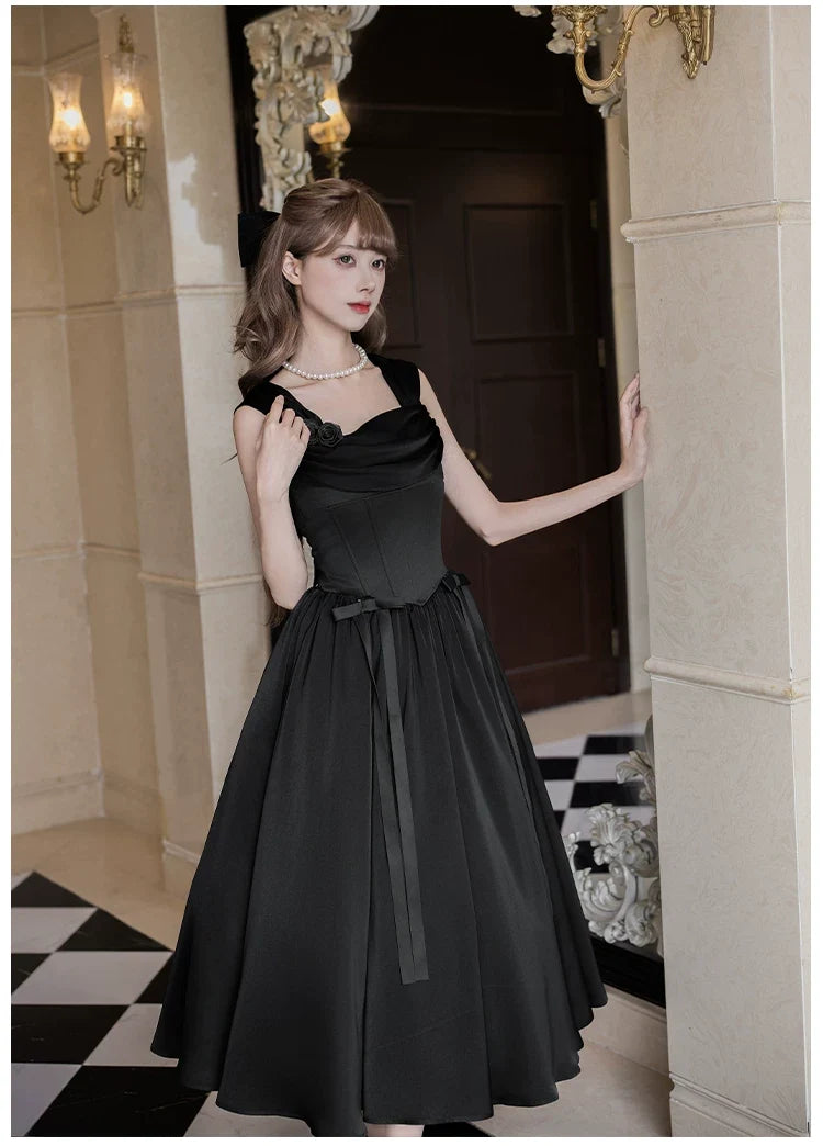 With PUJI - For Beloved - Classic Lolita Satin JSK Dress Set, Fishbone Waist