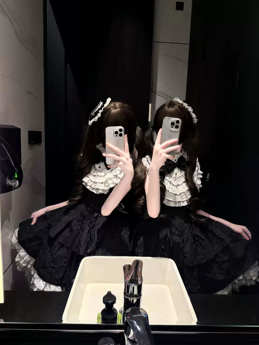 Alice - Black Heiress - Black One-Piece Dress with White Ruffle Collar