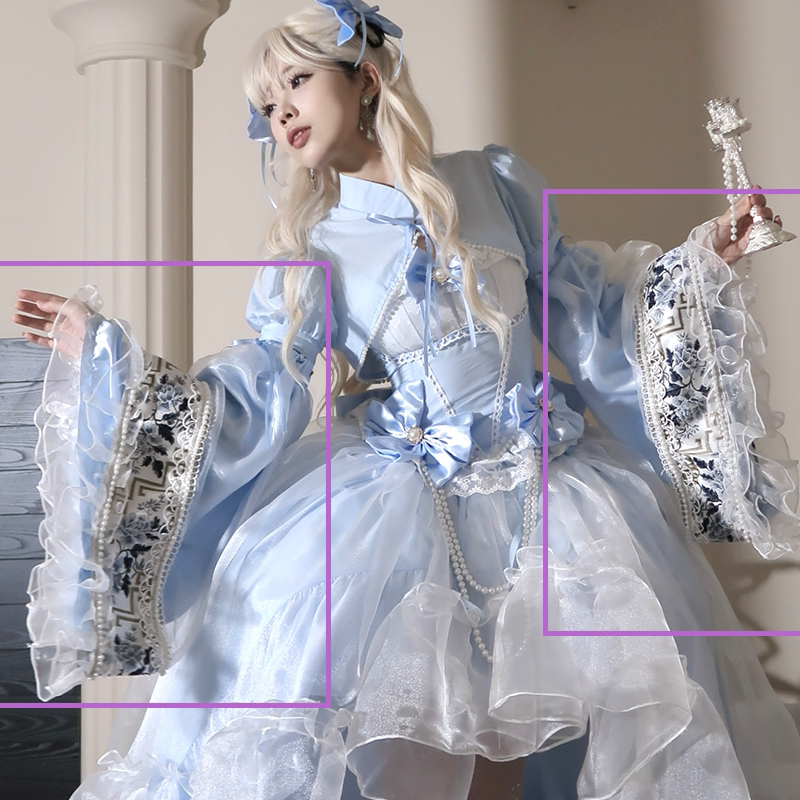 Daydream Whispers - Blue-and-White Porcelain - Lolita Fashion collection with layered translucent panels