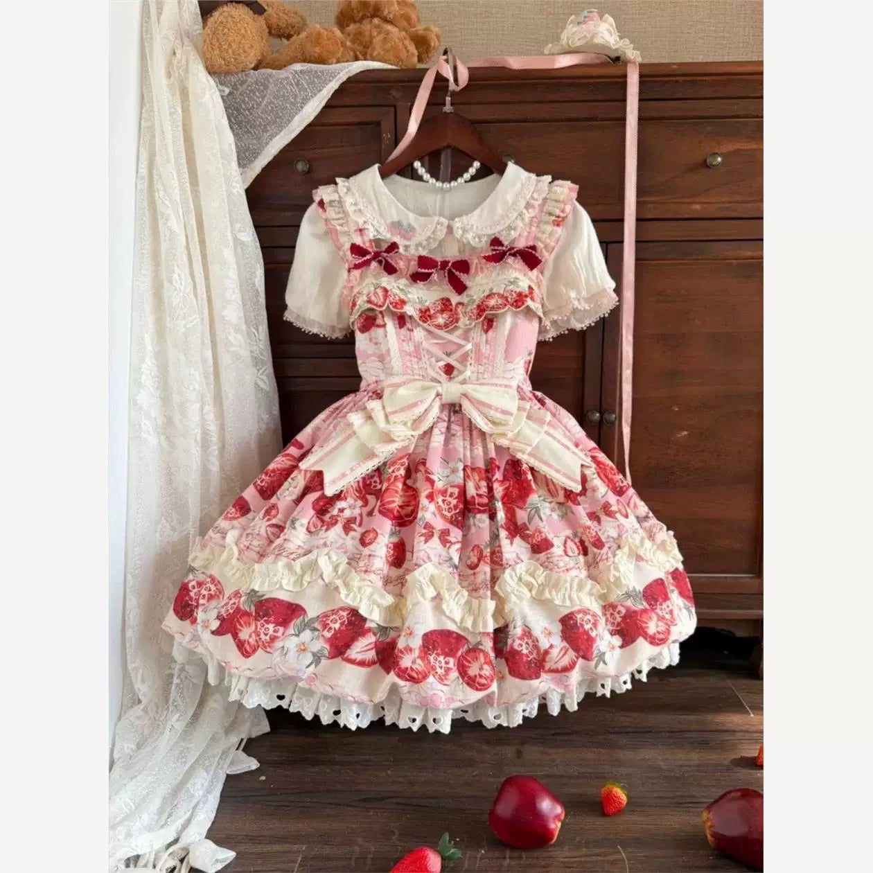 Sweetheart Dream Machine - Sweet Dream Melody - Strawberry Print JSK with Layered Ruffles