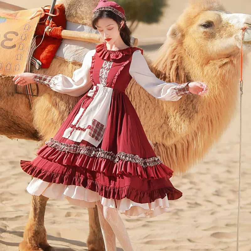 Yueele - Crimson Folk Tale - Plus-Size Lolita Dress and Accessories - detail view 4