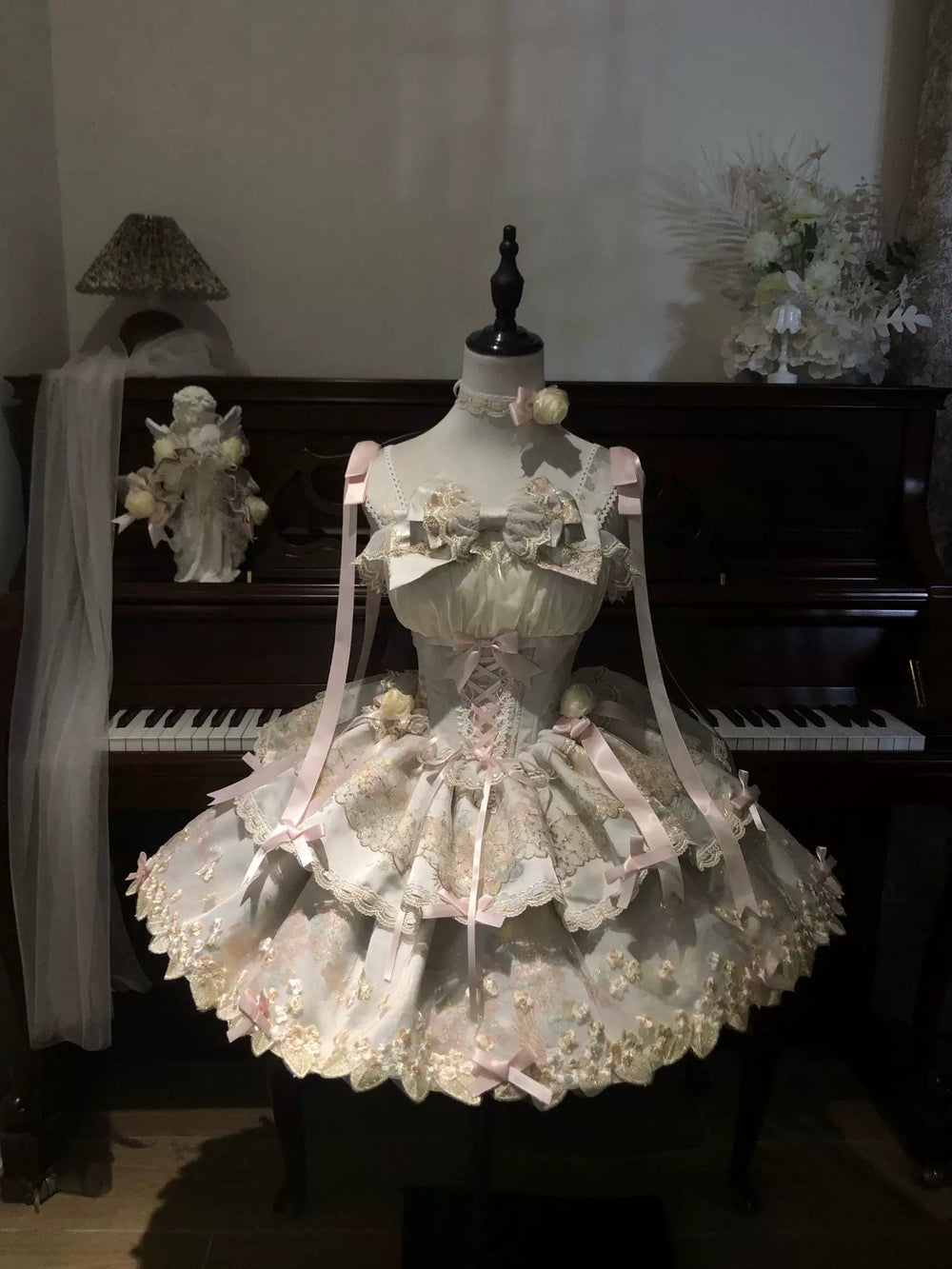 Purple Lihua Shi JSK set with lace, bows and coordinated accessories