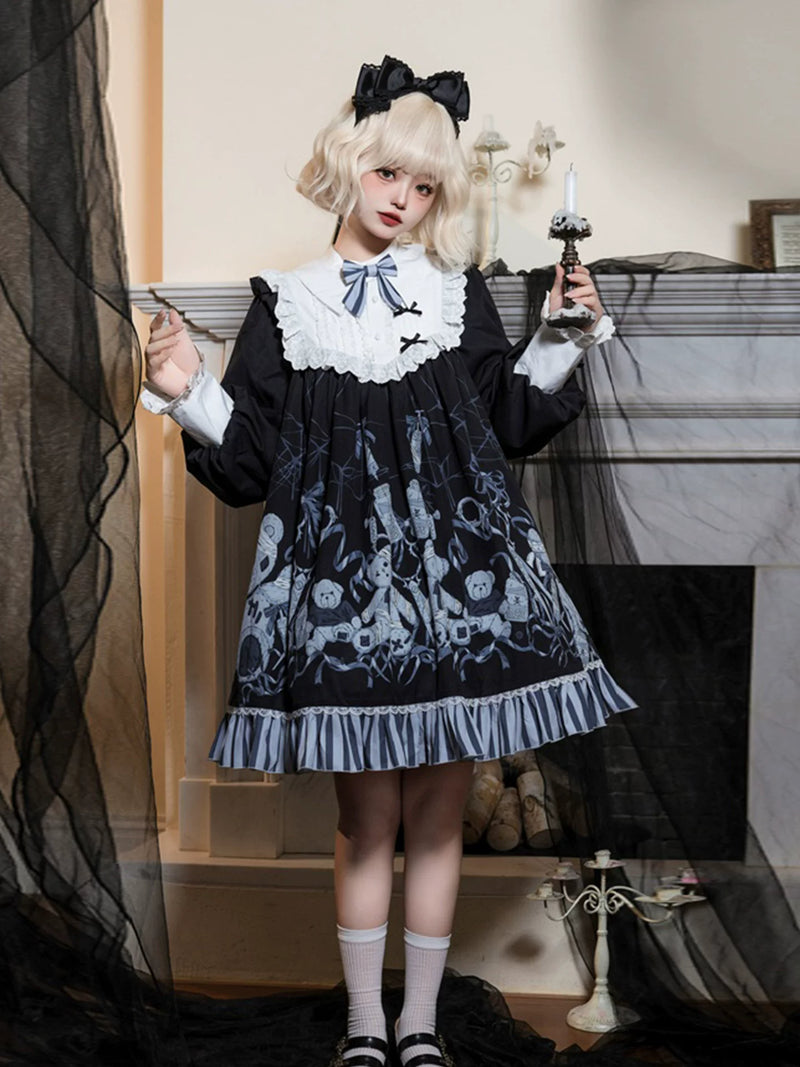 Yueele - Black Ribbon - Plus-Size Sweet Lolita OP Dress - detail view 3