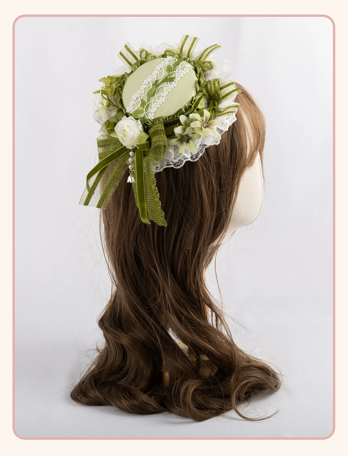 Stardust Rose - Lily of the Valley Woodland - Green Lace Lolita Headwear with Floral Ribbons