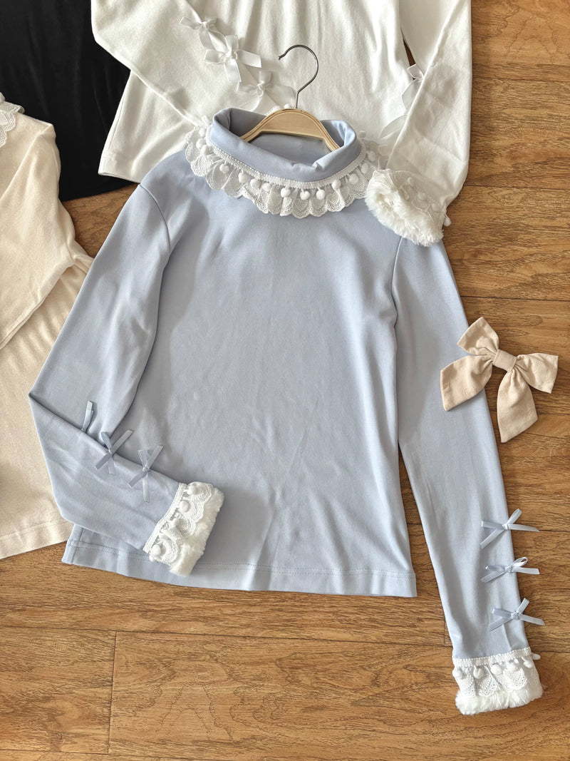 BUNNY Magic Forest Little Strawberry Winter Layering Top — Blue Cowl-Neck Version - Lighter Spring/Autumn Weight