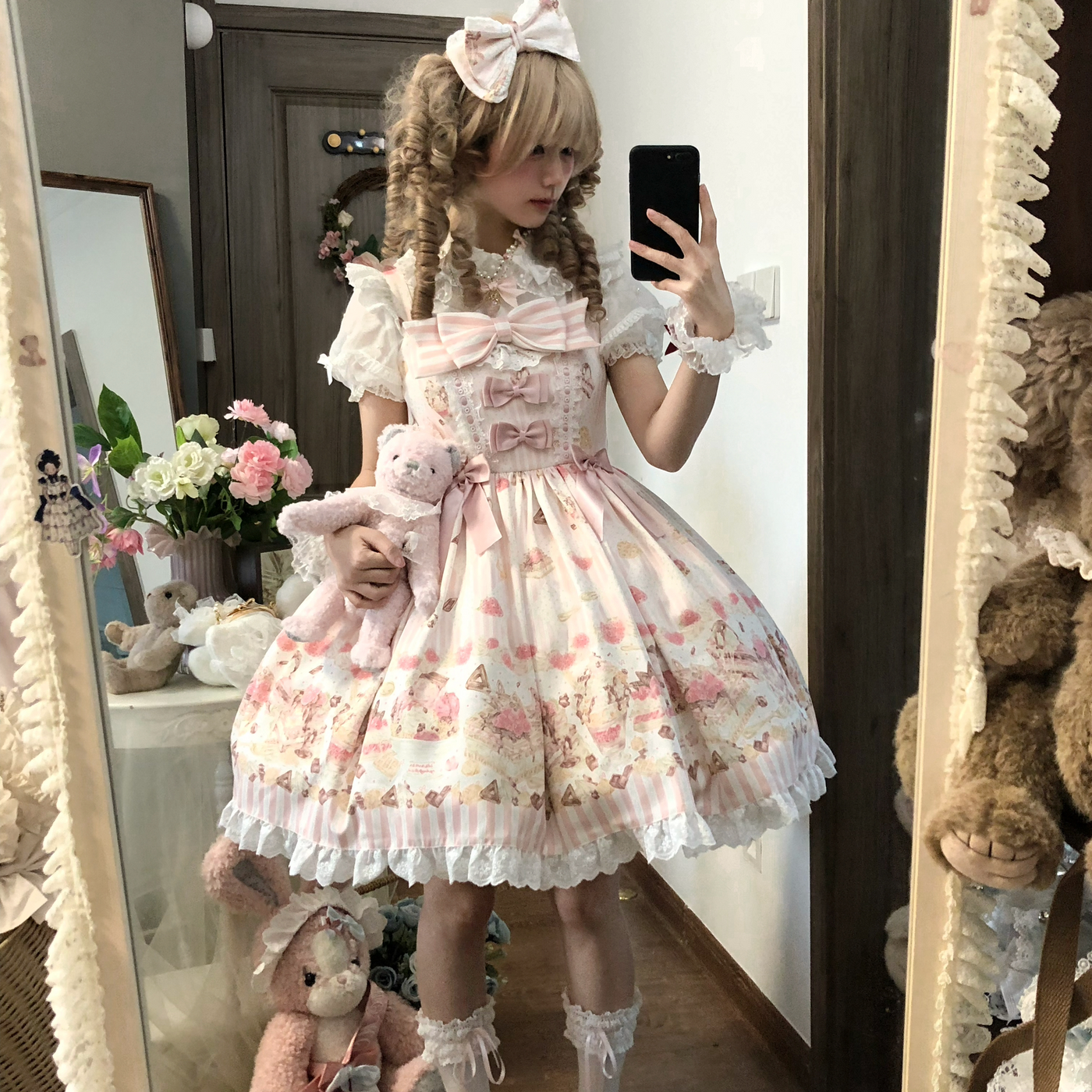 Fluffy Bear - Iced Strawberry Cheese - Sweet Lolita JSK, Strawberry Dessert Print