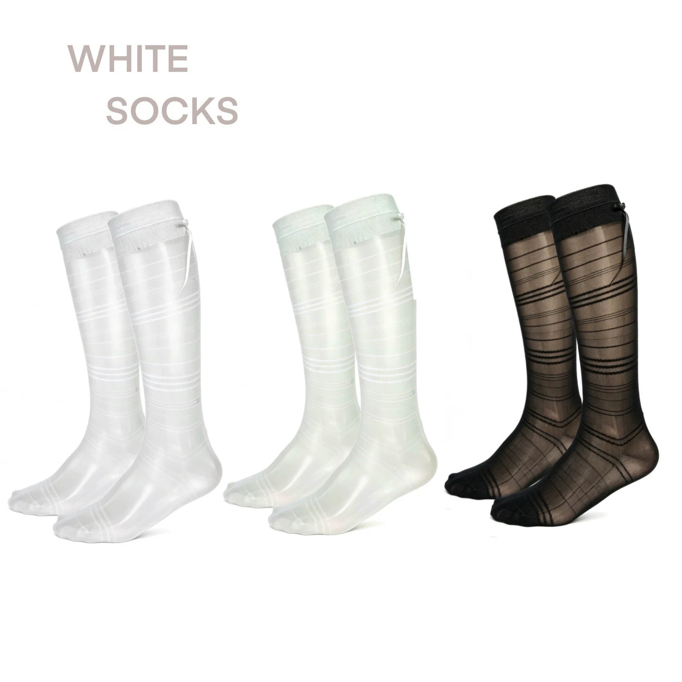 White Socks - Miu Stripe - Striped Mesh Mid-Calf Socks with Scrunched Cuffs