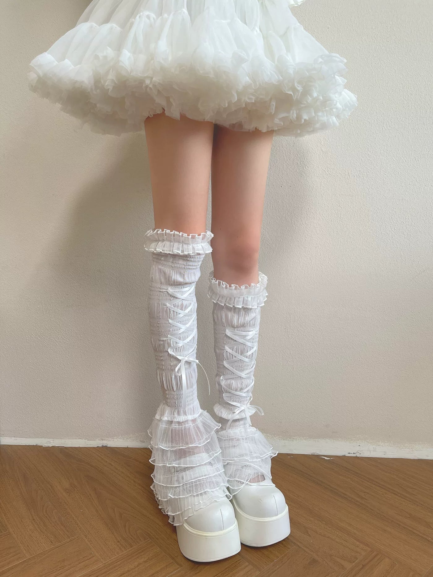 Sock Noble - Ballet Ruffle - Long lace sock covers with ribbon lacing