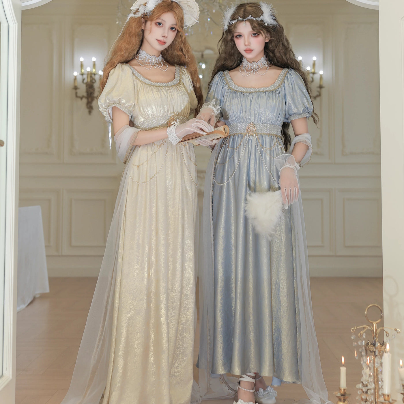 Thousand Wood - Moonlight Amber - Long OP Dress with Empire Waist and Beaded Trim