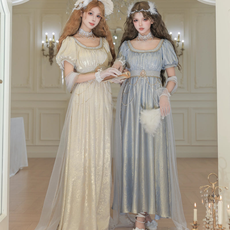 Thousand Wood - Moonlight Amber - Long OP Dress with Empire Waist and Beaded Trim