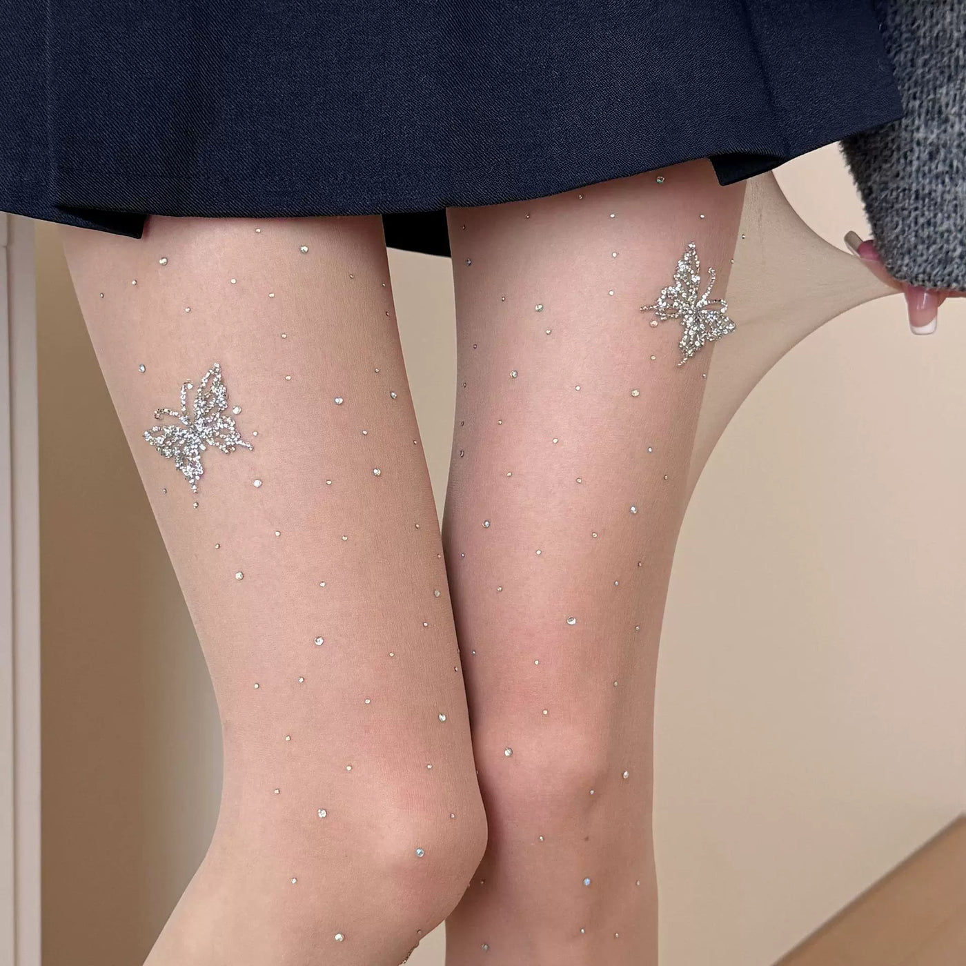 Fantasy Doll - Butterfly Sparkle - Sheer tights with scattered rhinestones and butterfly motifs
