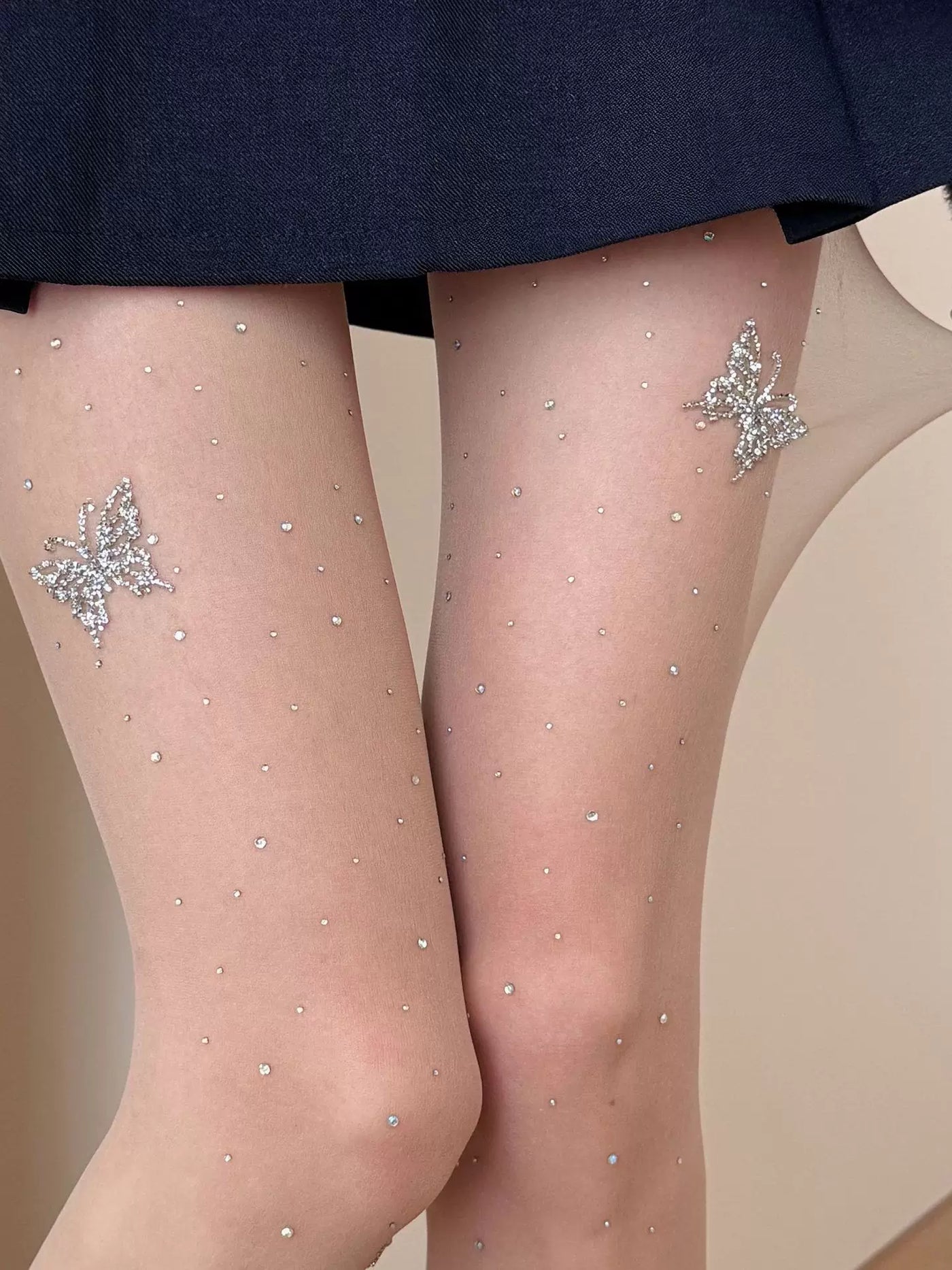 Fantasy Doll - Butterfly Sparkle - Sheer tights with scattered rhinestones and butterfly motifs