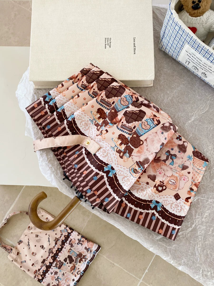 Independent Brand - Milk Coffee Calico Cat - Cat-Print Sun/Rain Umbrella