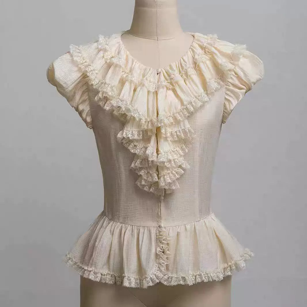 Sweetheart Dream Machine - Holiday Ruffle - Blouse with Cascading Lace Ruffles