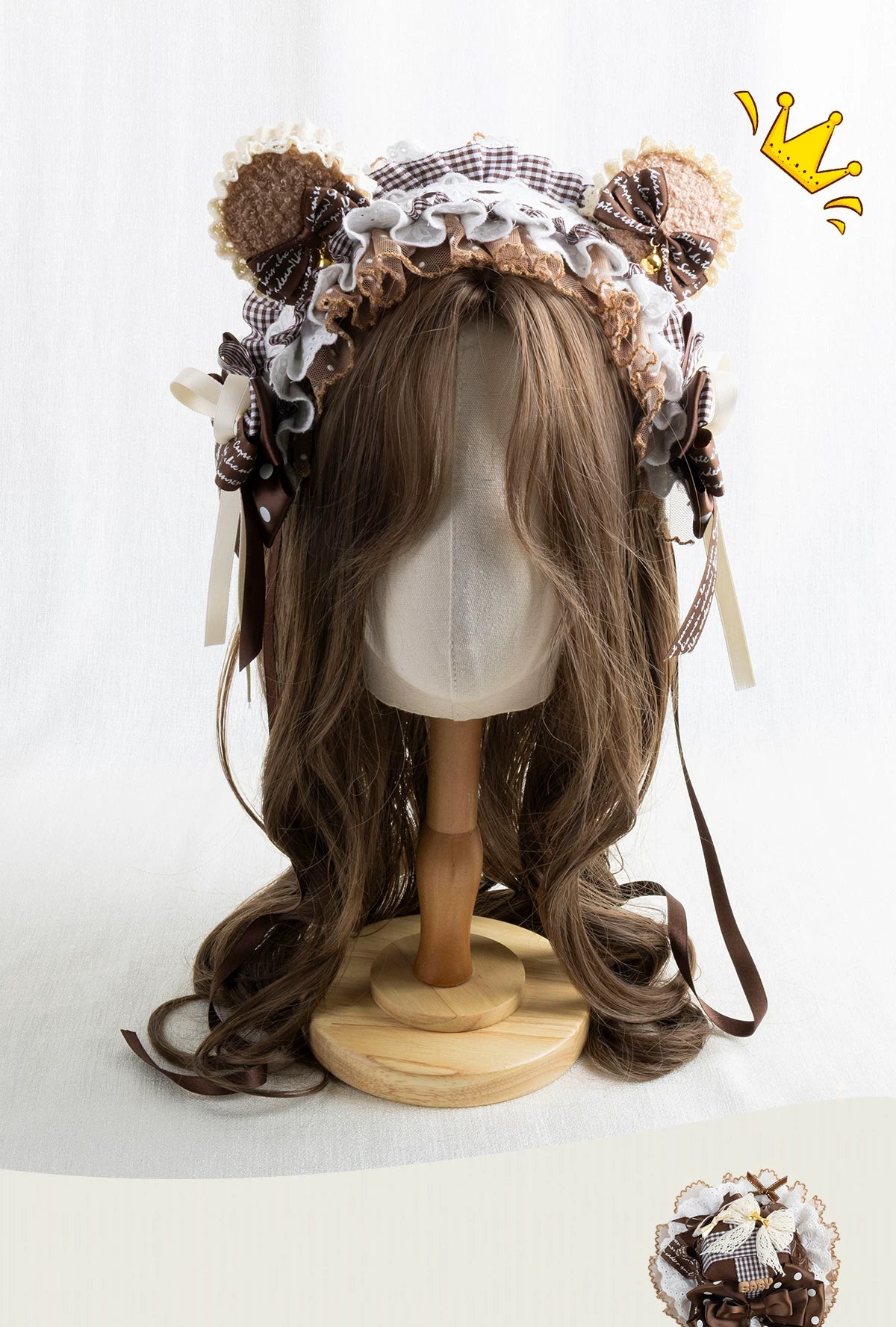 Lightbound Narrative - Chocolate Dot Bear-Ear - Headwear with Lace and Polka-Dot Bows