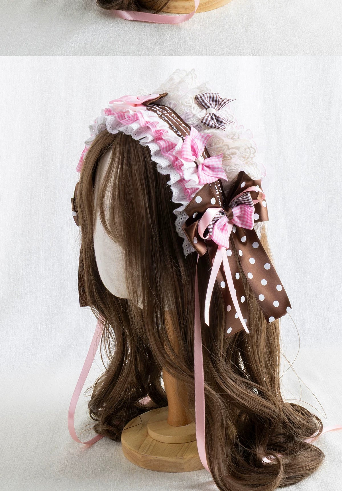 Lightbound Narrative - Chocolate Polka Dot - Headwear Options with Layered Lace and Ribbon Bows