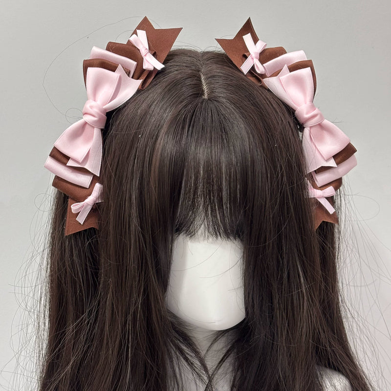 Cat Tart - Winter Sonata - Layered Bow Side Hair Clip with Trailing Ribbons