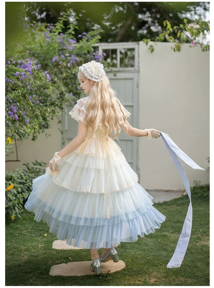With PUJI - True Vow - Embroidered Classic Lolita Dress, Layered Gradient Hem
