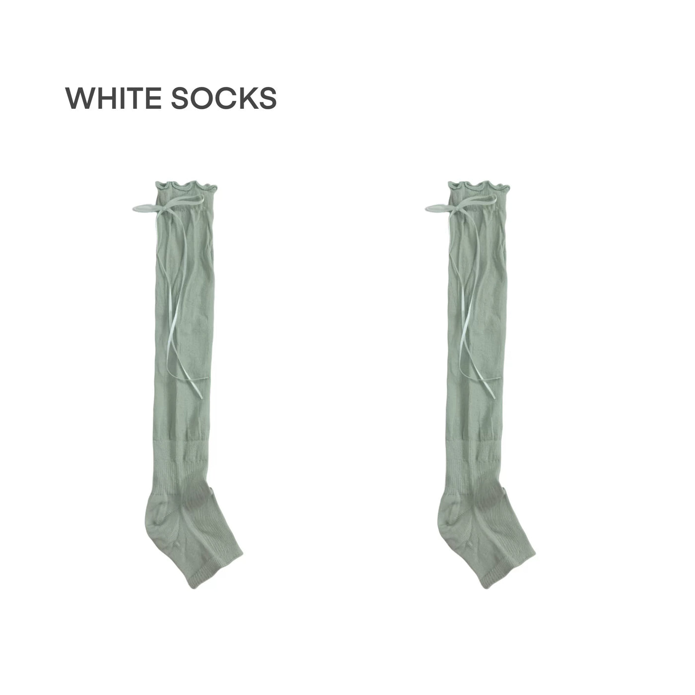 White Socks - Side Ribbon - Slouchy Calf Socks with Side Ribbon Ties