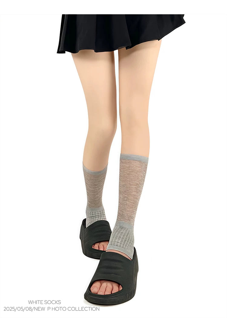 White Socks - Ballet Slouch - Gray Ruched Stirrup Mid-Calf Socks in Mixed-Pair Packs