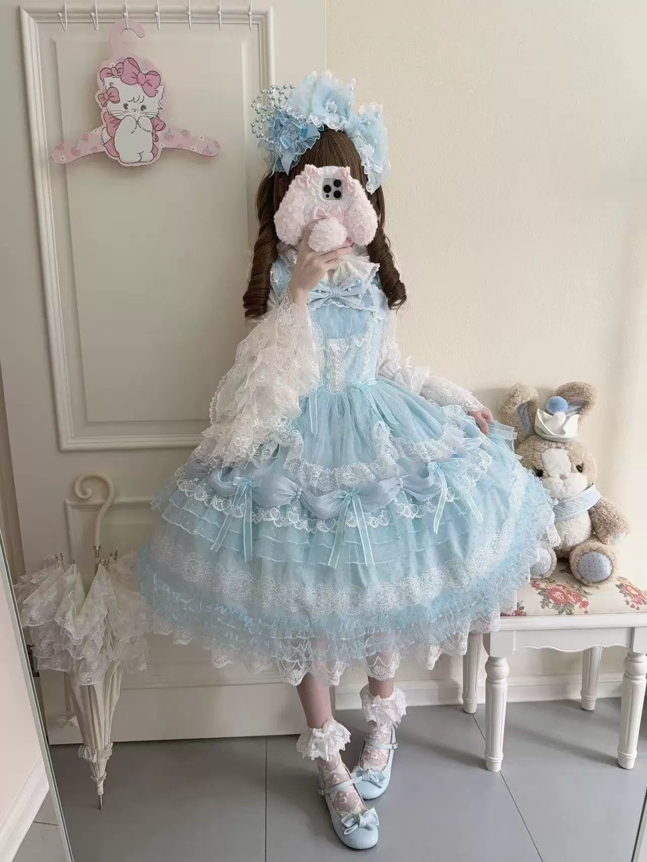 Sugar Girl - Sugar Knot - Sweet Lolita Chiffon JSK, Tiered Skirt, Doll-Like