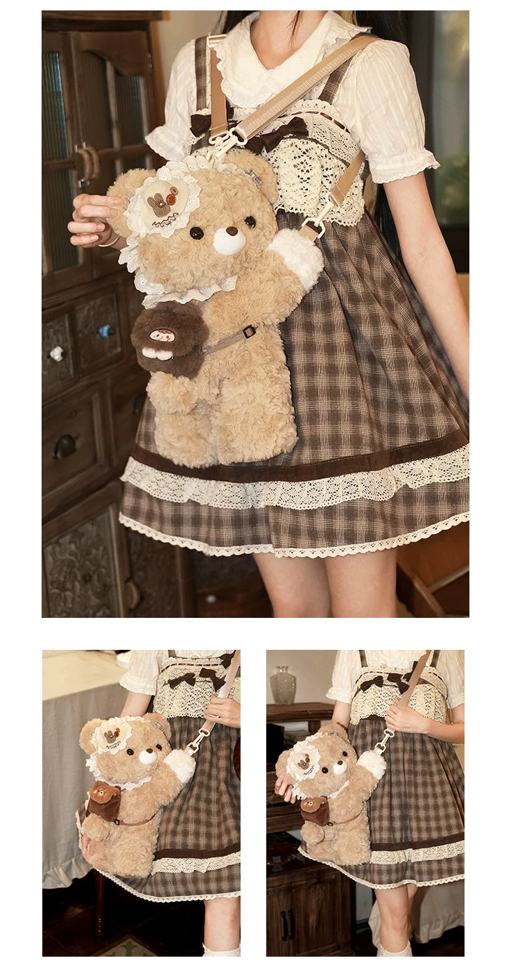 LambGuli - Little Bear Guli - Plush Bear Bag with a Lace Collar