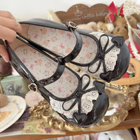 Kitten Toast - Cherry Lace - Cat-Heel Mary Jane Shoes - Glossy Black - 4.5 cm Heel / 34