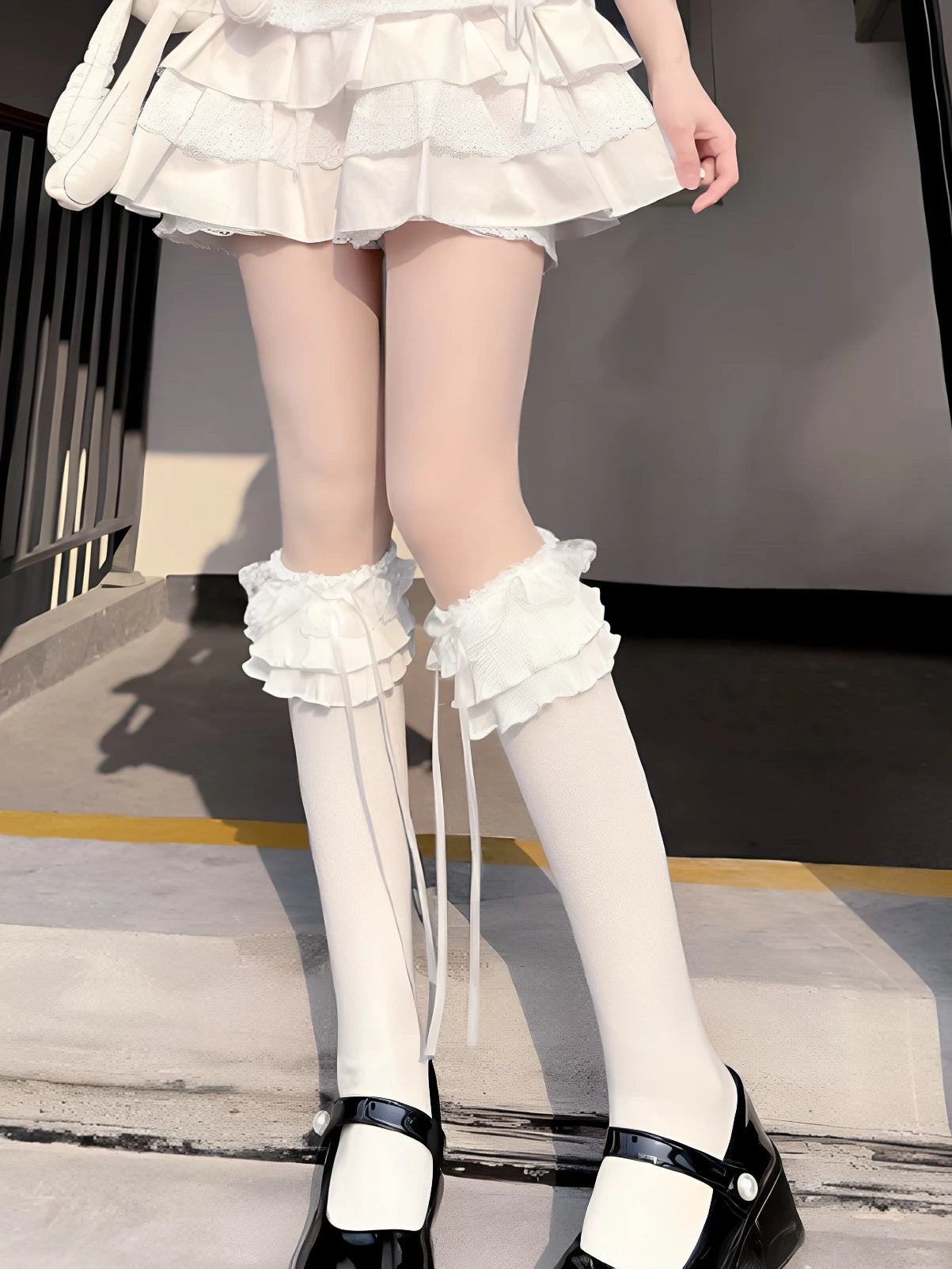Fantasy Doll - Layered Lace - Mid-Calf Socks with Layered Ruffle Cuffs