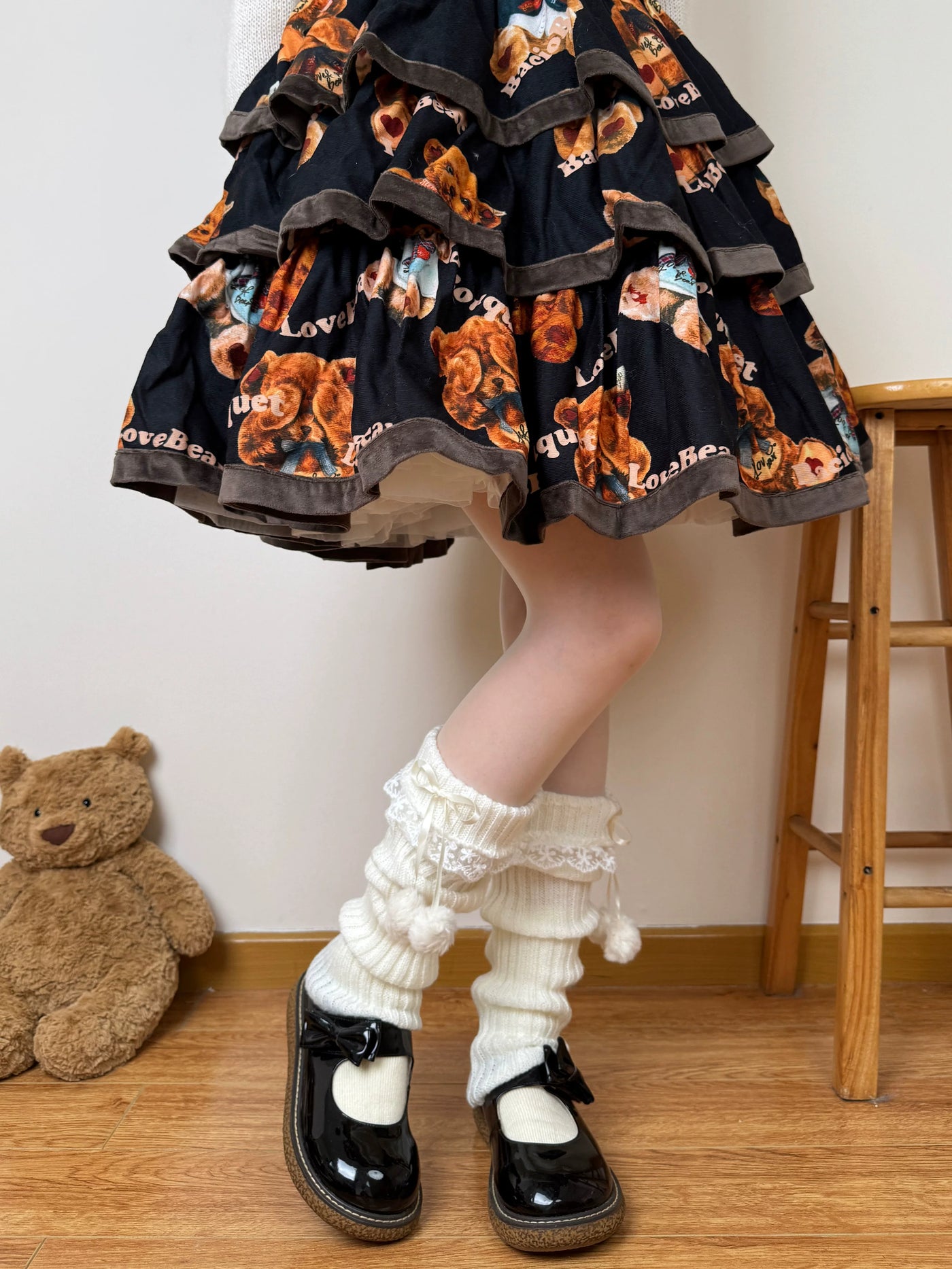 Chubby Bear Tales - Ribbon Knit - Scrunched Knit Leg-Warmer Socks with Ribbon Ties